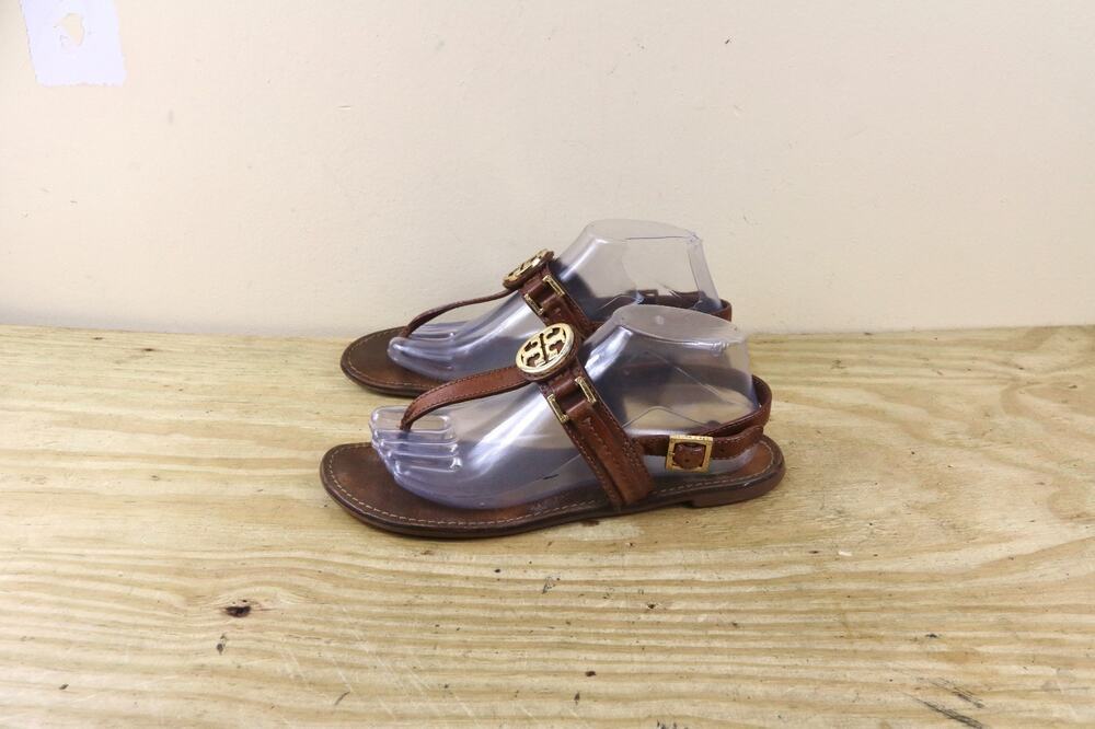 Tory Burch Sandals 9M Brown Leather Everly T-Strap Thong Buckle Shoes Flats